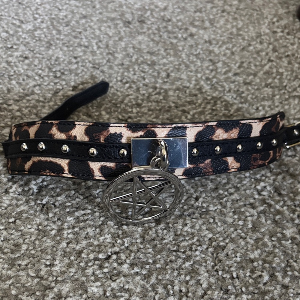 Killstar Collar Necklace Faux Leather with Big Charm, Animal Print